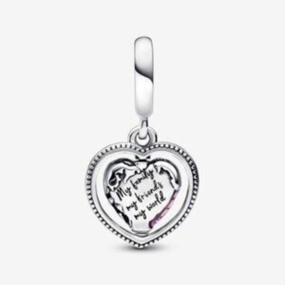 Authentic Pandora Family Spinning Heart Globe Dangle Charm - Picture 3 of 5